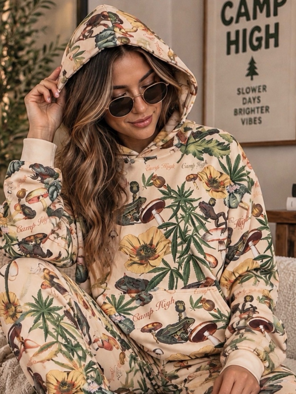 Camp High Collective - Botanical Mushroom Cannabis Print - Hoodie
